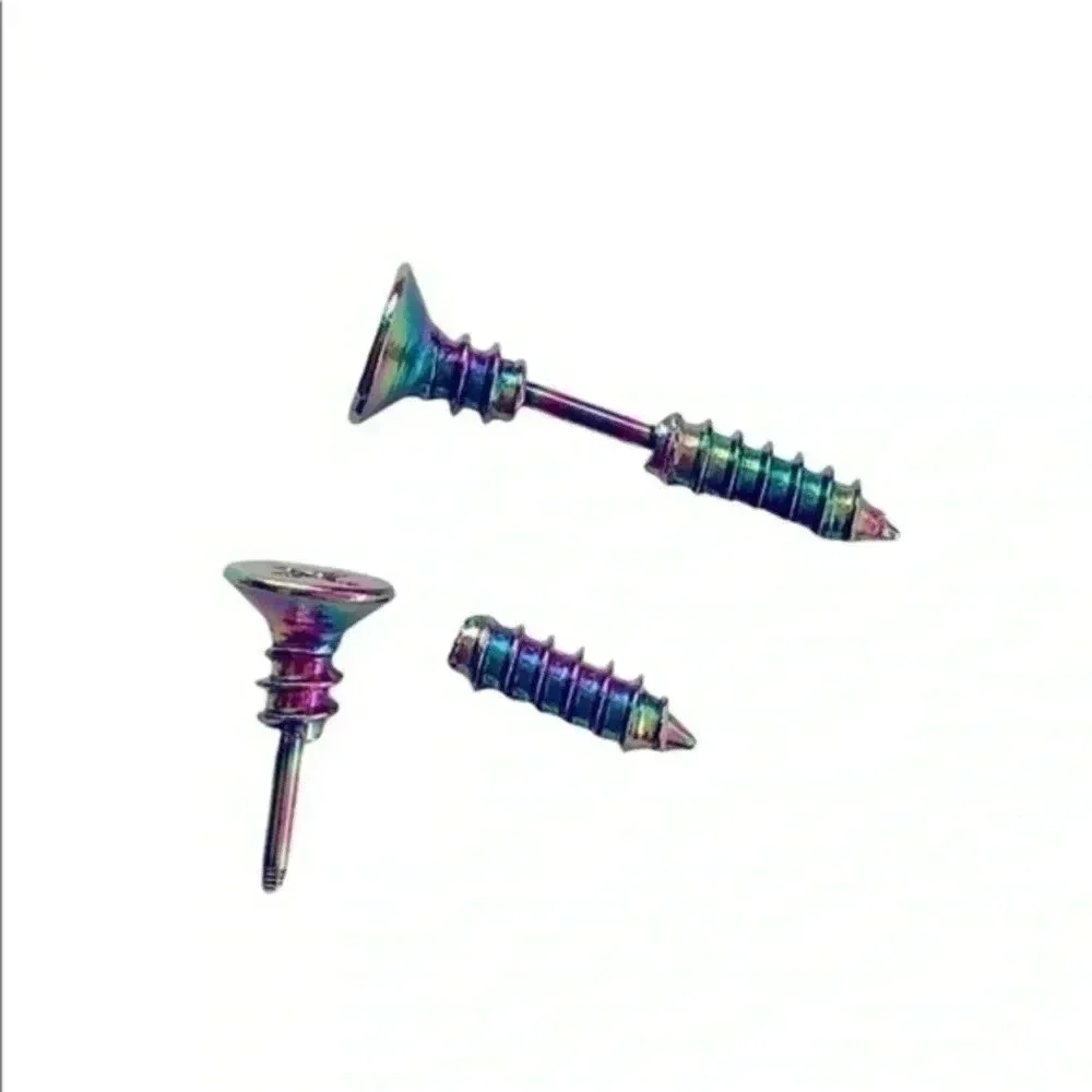 Rainbow L316 Surgical Steel 3D Unisex Holographic Screw Ear Studs Earrings New